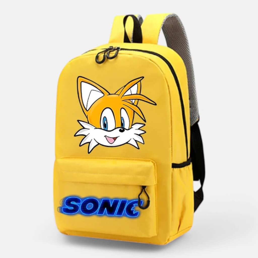 Yellow Sonic School Backpack featuring Miles "Tails" Prower, fun and functional for fans.