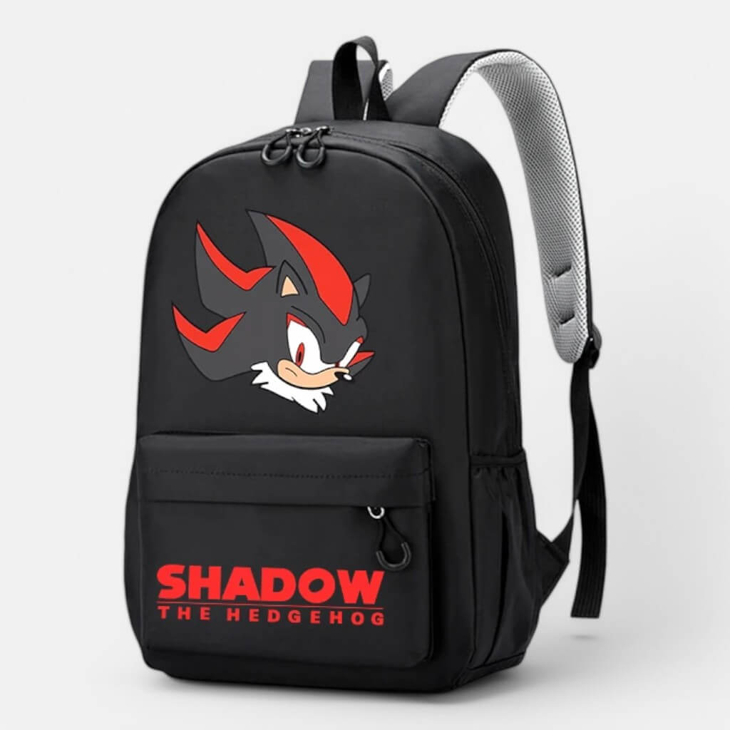 Black Sonic School Backpack featuring Shadow the Hedgehog, sleek and bold for Sonic fans.