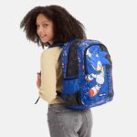 Sonic Backpack in Use – Perfect for Fans A Sonic the Hedgehog backpack worn by a fan, ideal for school, travel, or everyday use.