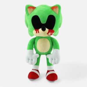Sonic EXE plush green toy with black eyes and red blood accents for fans.
