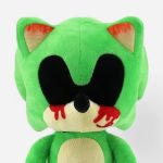 Sonic EXE plush green horror toy with black eyes and red stains for fans.